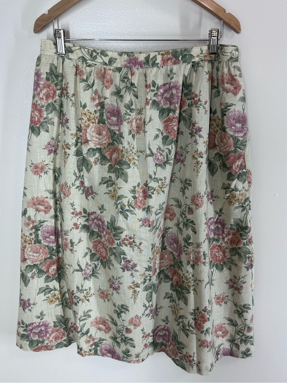 Vintage 90s Alfred Dunner Floral Midi Skirt Cottagecore Linen Blend Size 18
